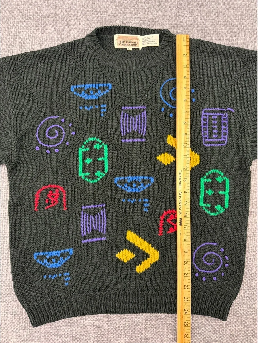 Vintage Abstract Geometric Black Raised Knit Sweater Size M The Import Workshop
